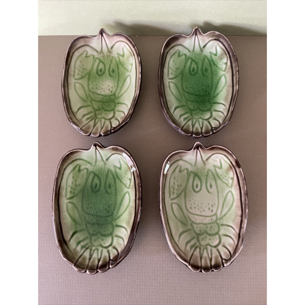 Vintage Seafood Lobster Art Pottery Plates Bowl Cup Butter Lemon Sauce‎ MCM